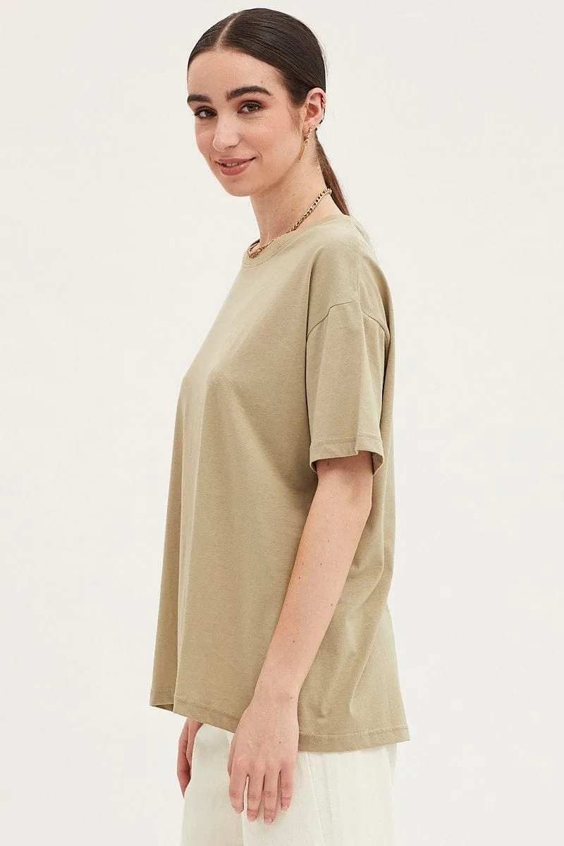 GridTexture FlexibleMaterial Green Oversized T Shirt Short Sleeve Crew Neck