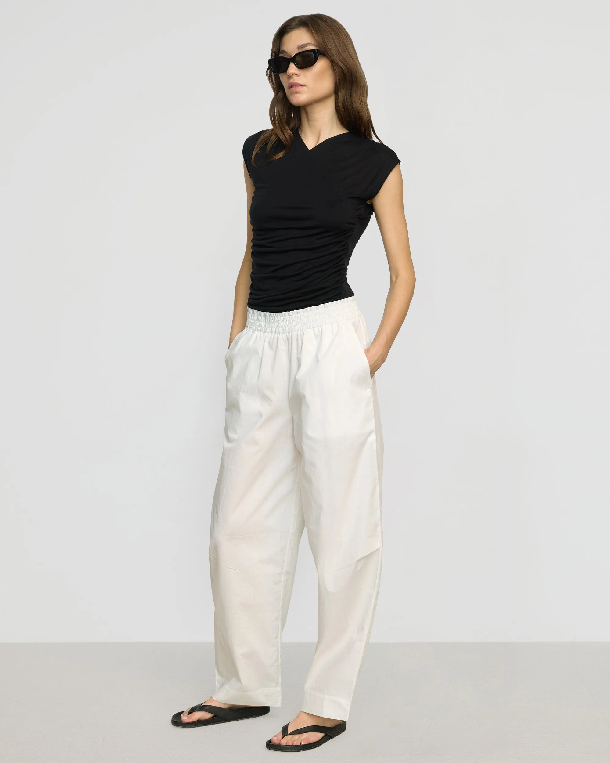 Paula Smocked-Waist Organic Cotton Pant Relaxed Comfort Wear Flexible Gusset