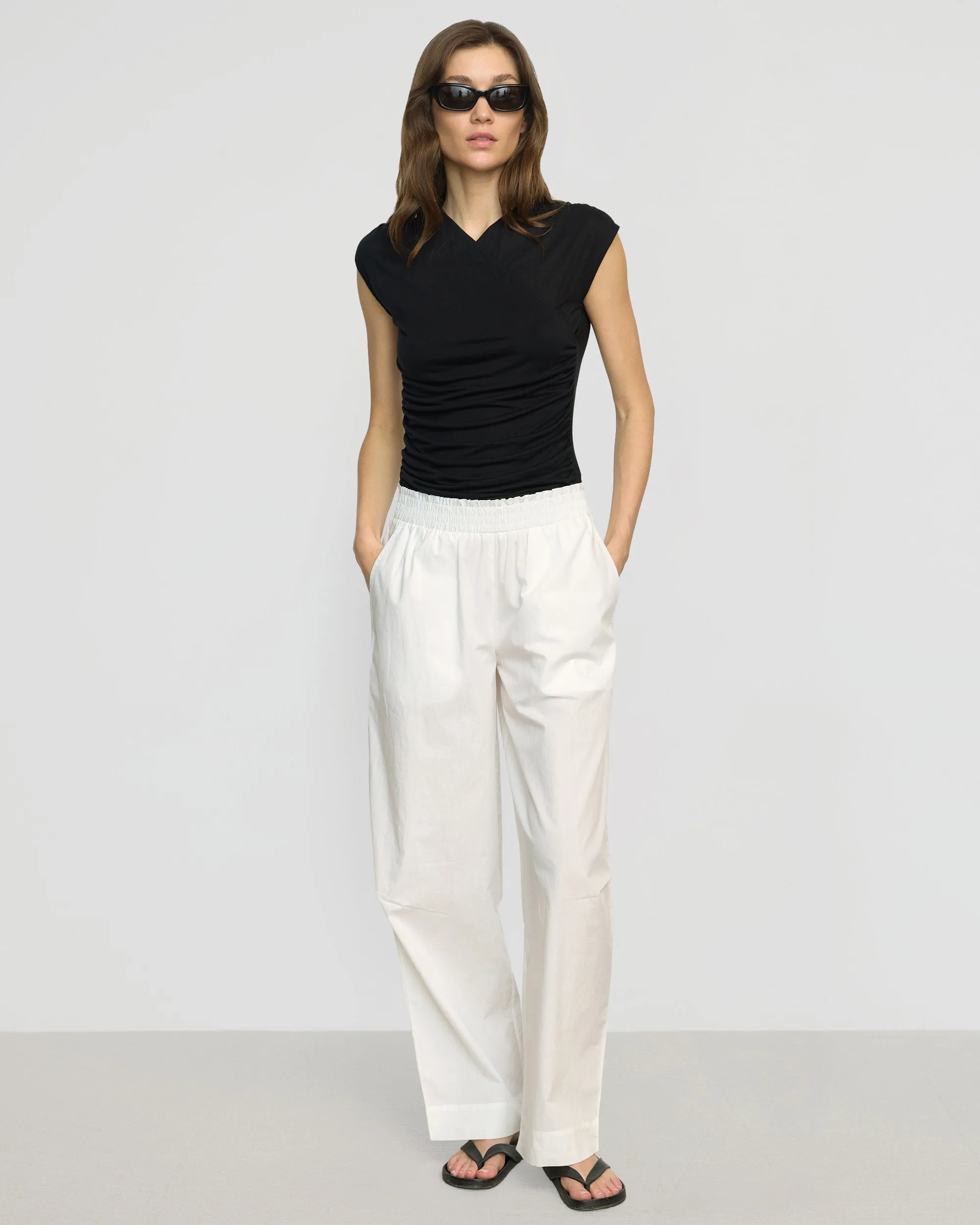 Paula Smocked-Waist Organic Cotton Pant ThermalRegulation