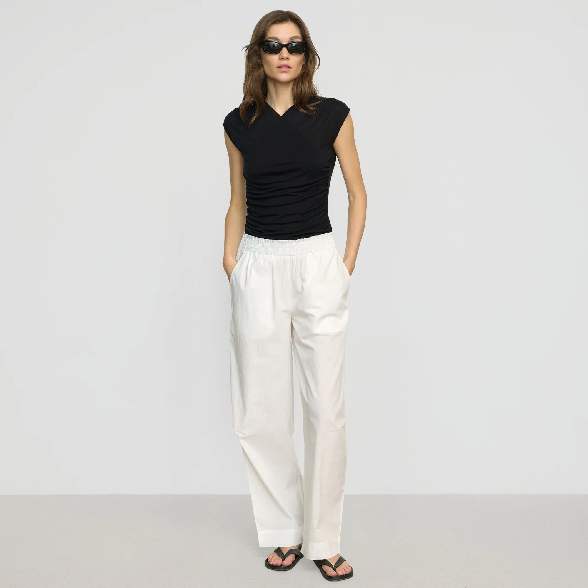 Modular Pocket System Paula Smocked-Waist Organic Cotton Pant