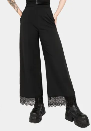 Chilly Wear Twill Weave Texture Araneo Lace Hem Wide Leg Trousers
