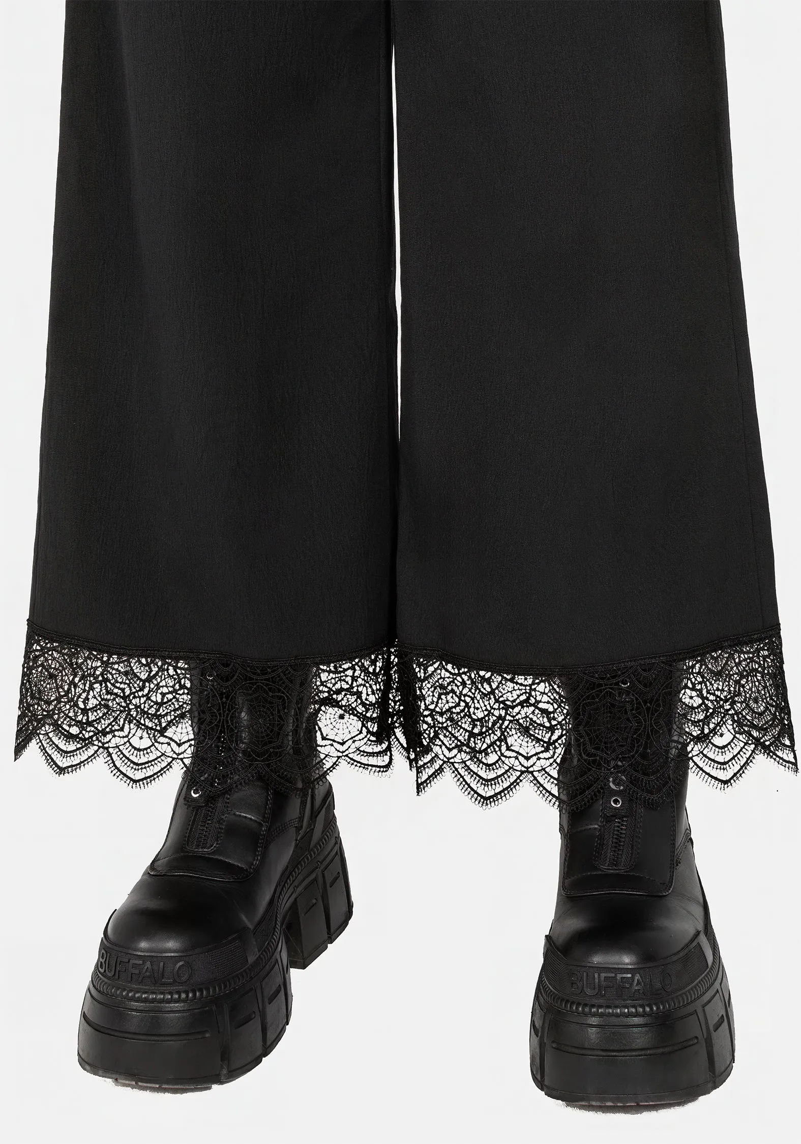 Araneo Lace Hem Wide Leg Trousers Stable Shape