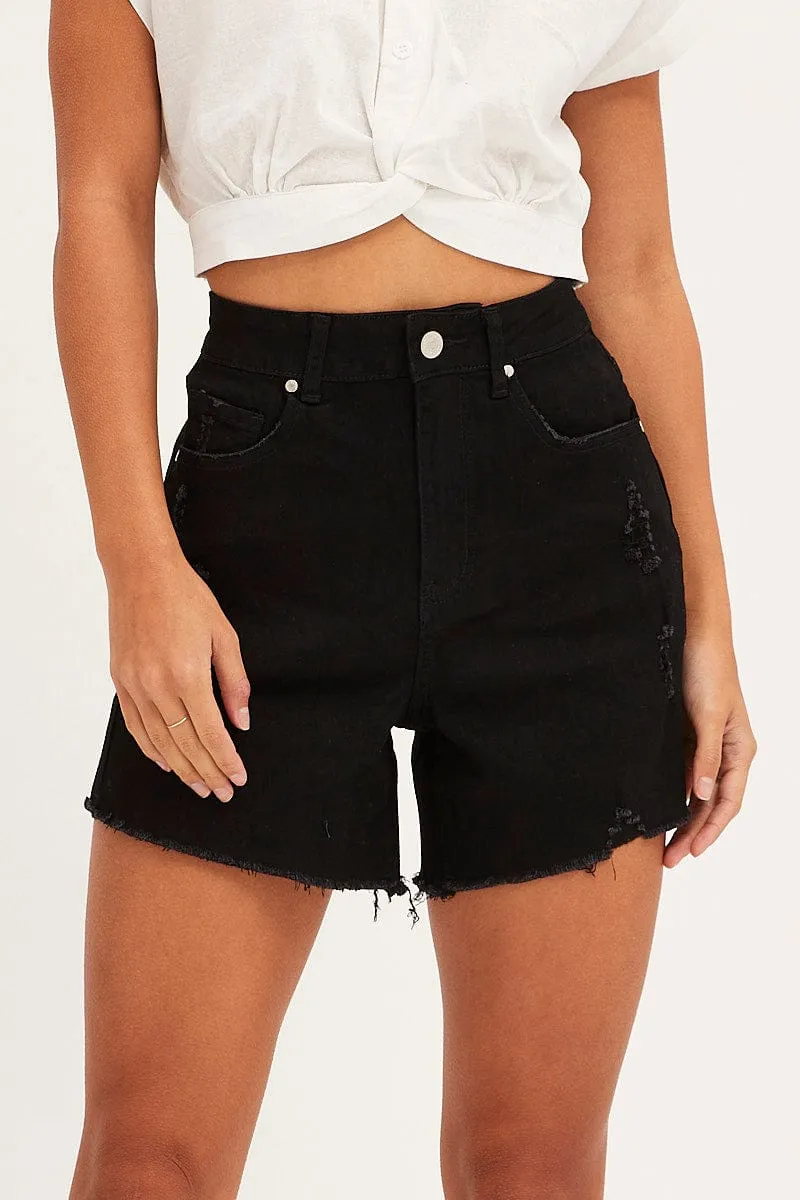 UV Protection Fabric Black Skinny Denim Shorts High Rise