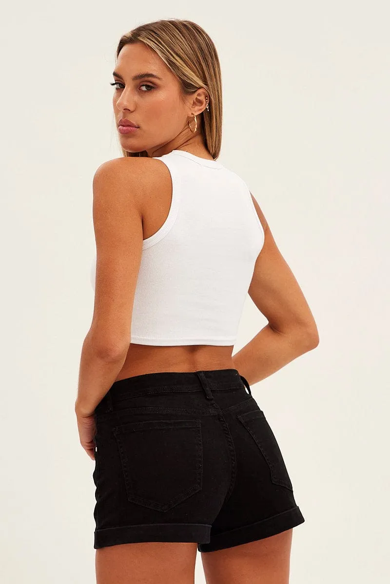 Trendy Look Zero Chafe Construction Black Skinny Denim Shorts