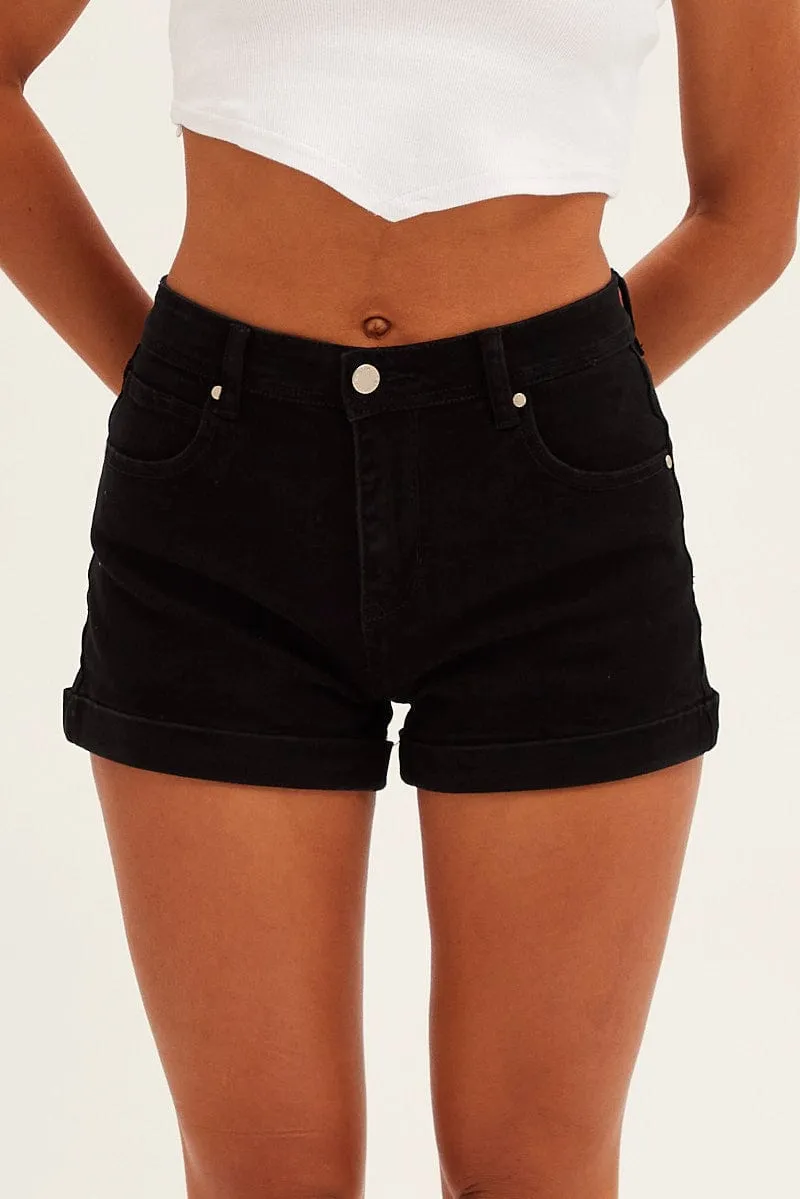 Non Restrictive Movement transportation industry Black Skinny Denim Shorts