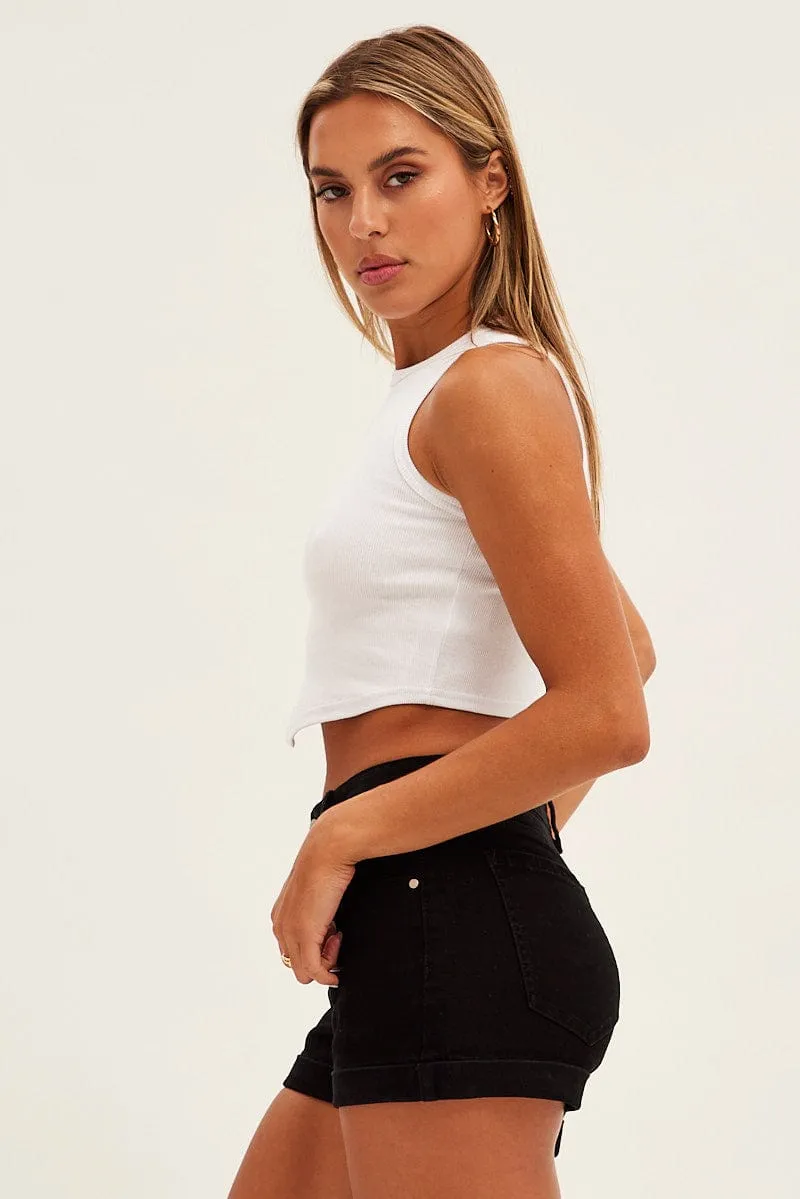 Beach Vacation Fade Resistant Dye Black Skinny Denim Shorts