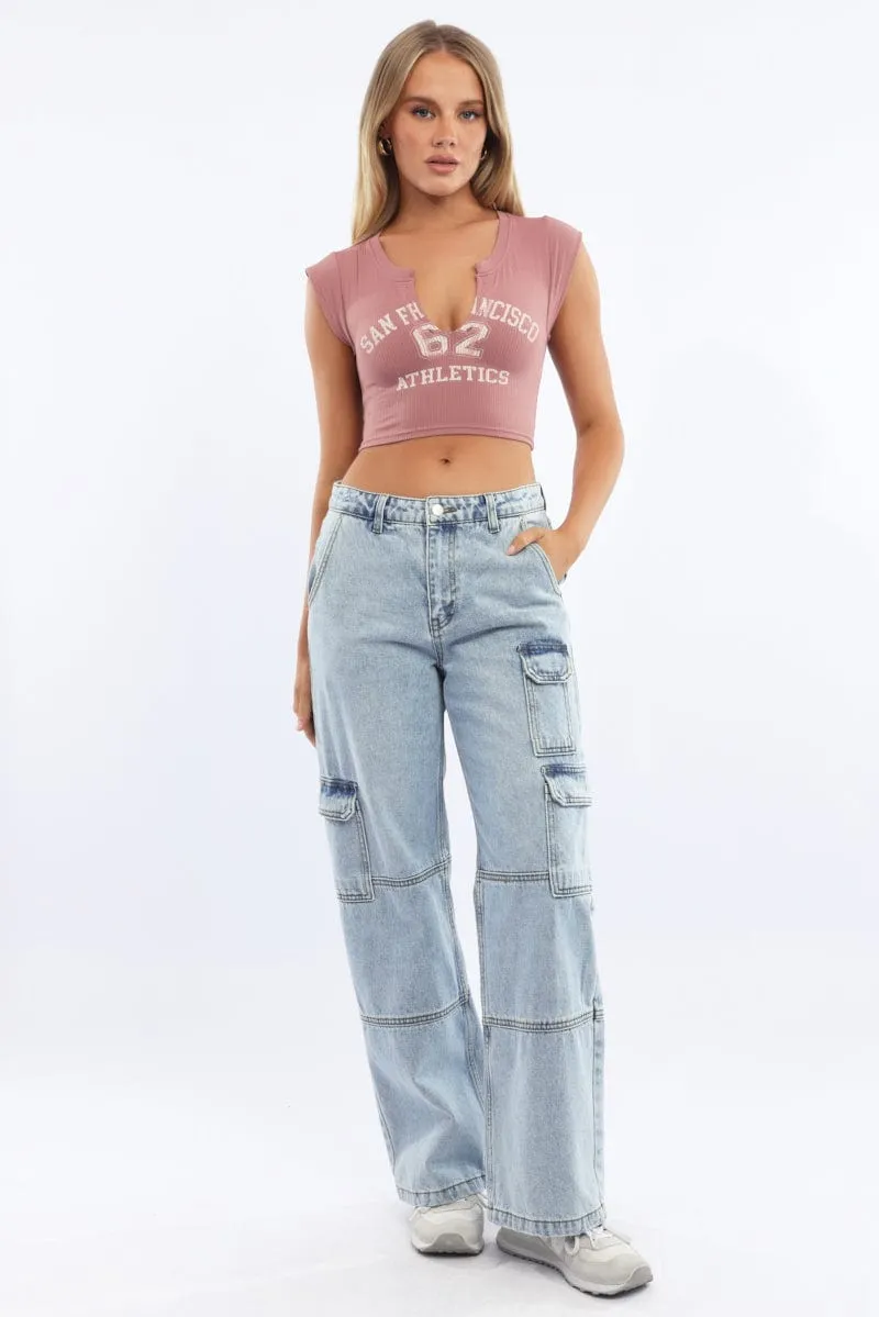 Pink Graphic Tee Short Sleeve Crop UV Protection Breathable wear