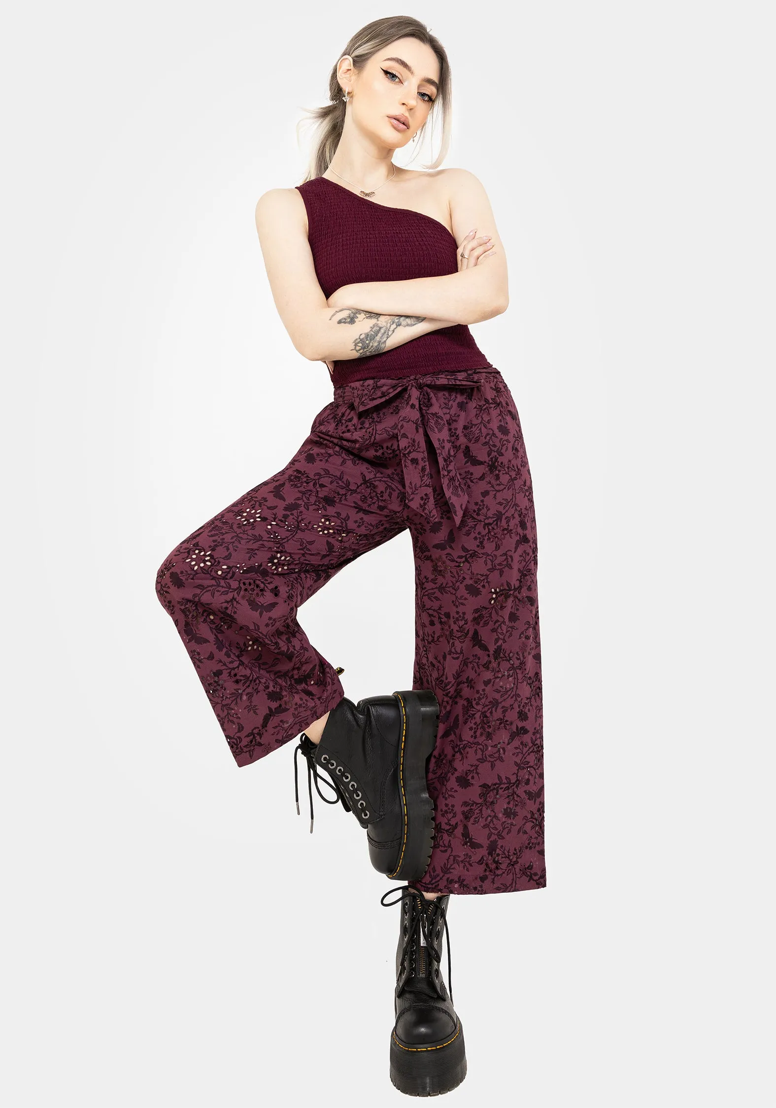 Morgana Cotton Broderie Tie Waist Culottes Convertible legs Abrasion Resistant Panels