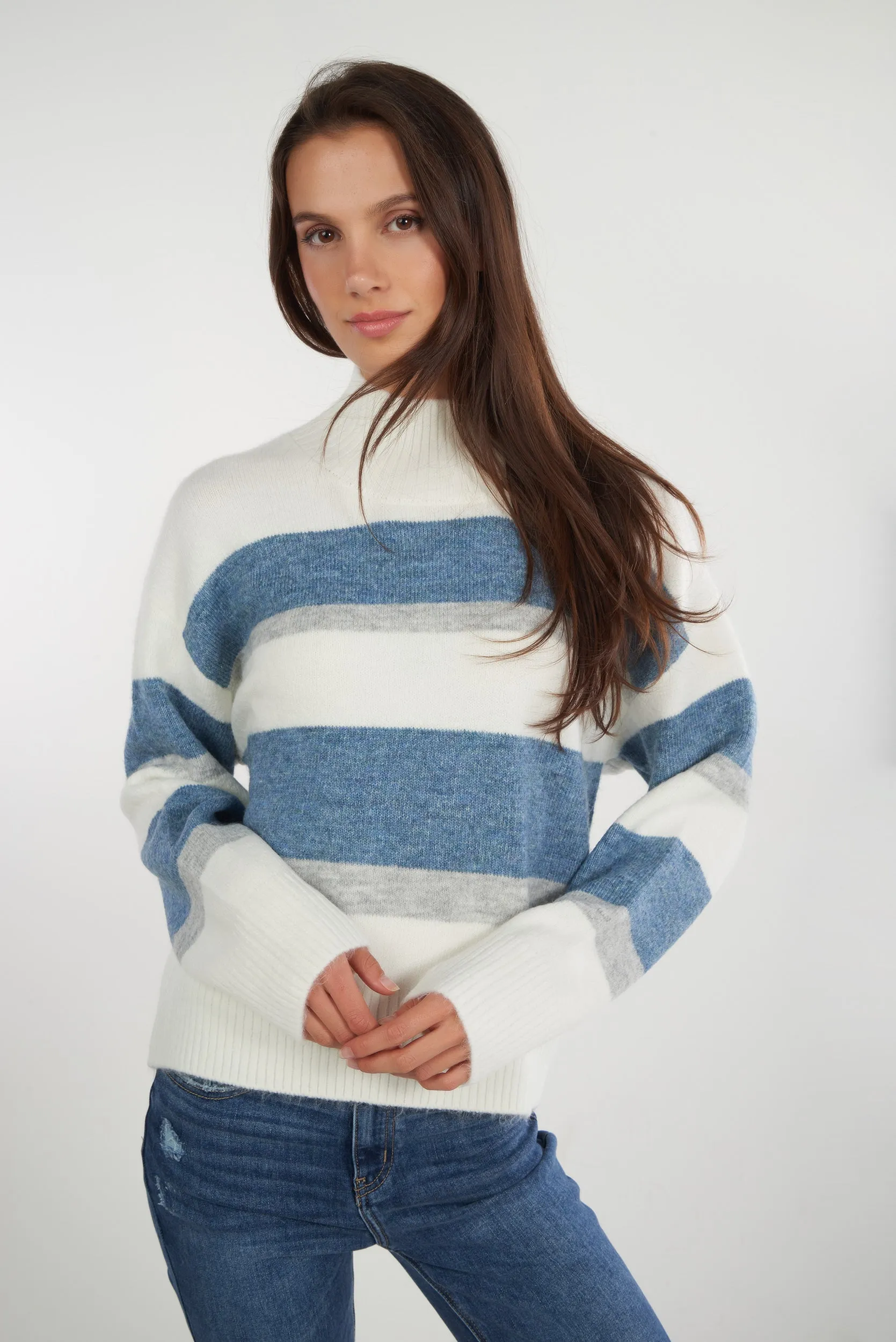 Warm Winter Wear Chandail ray?? court ?? col montant - ABBE - (E-B8)