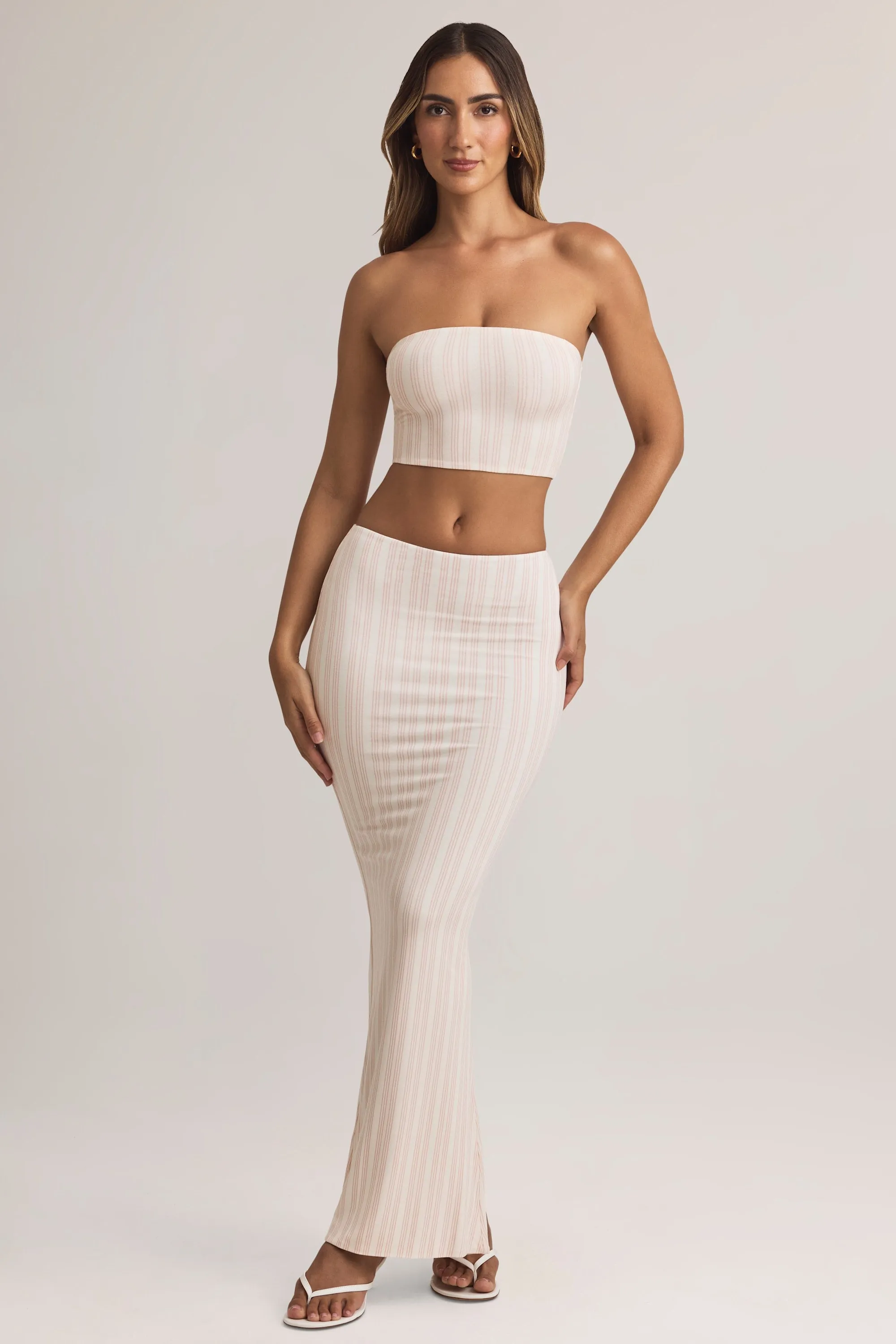 Modal Mid-Rise Maxi Skirt in Stripe Print Crafted Detail