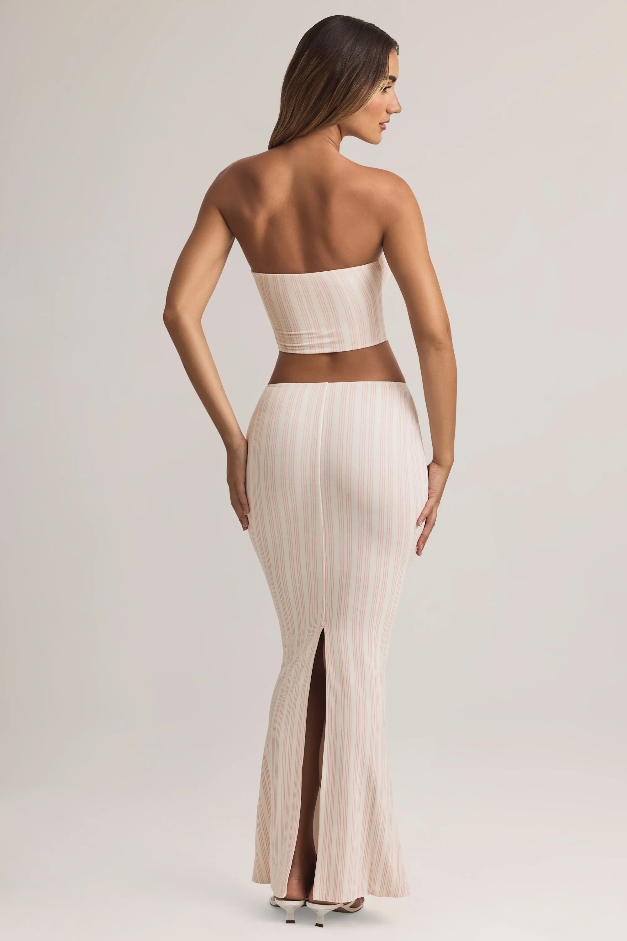 Modal Mid-Rise Maxi Skirt in Stripe Print High Shine Comfort Waistline