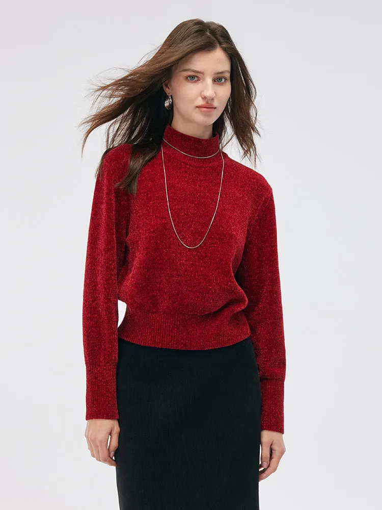 Chili Red Turtleneck Women Sweater Knitted Layer