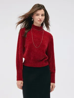 Chili Red Turtleneck Women Sweater Waffle Knit