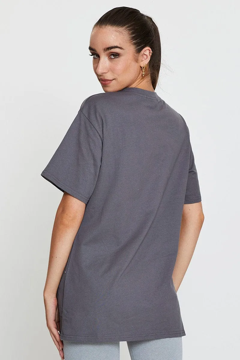 Easy Style Grey Graphic T-Shirt Short Sleeve