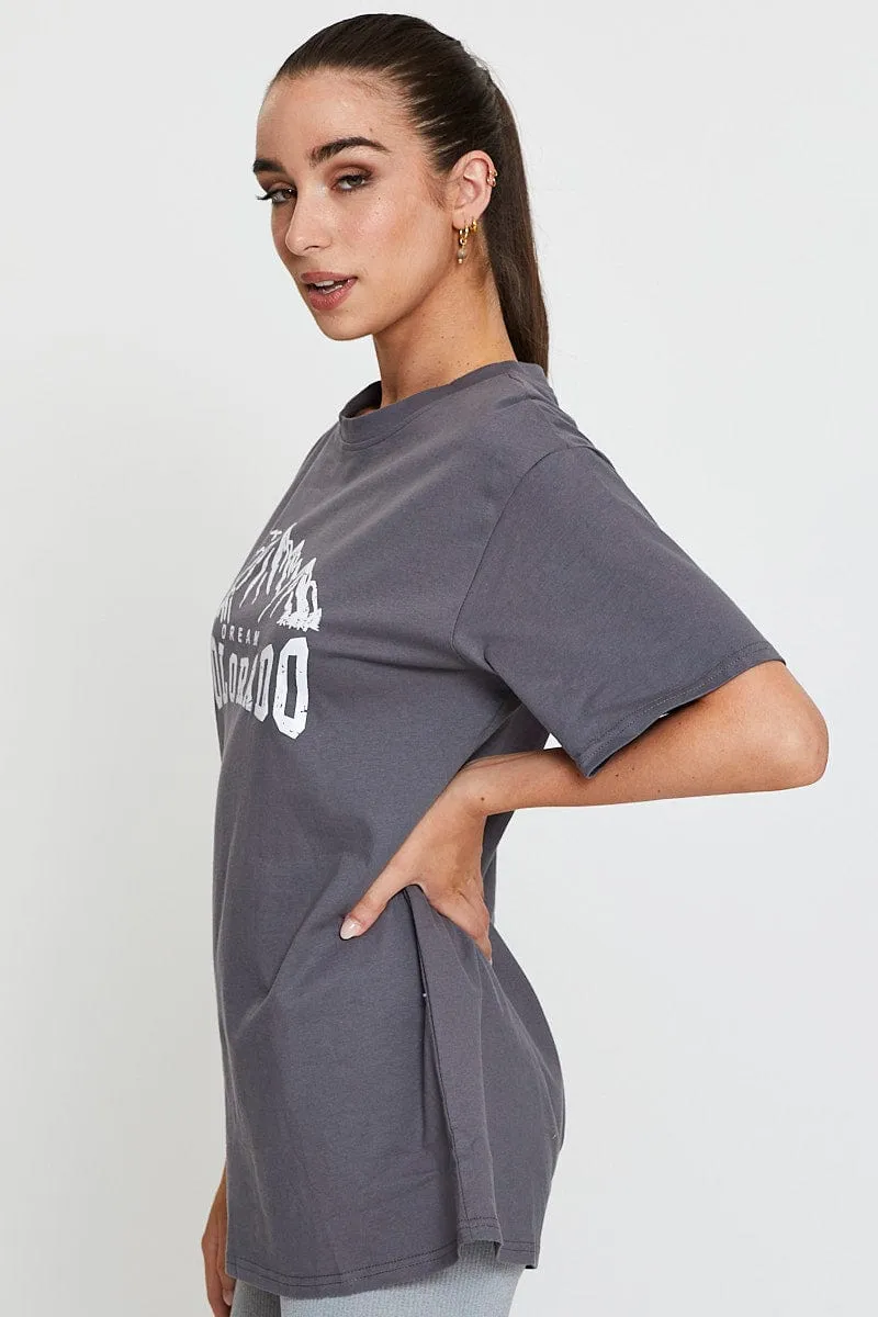 Grey Graphic T-Shirt Short Sleeve Chill Comfort Look anti static coating