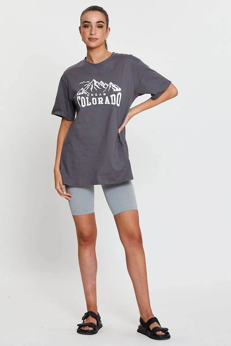 Grey Graphic T-Shirt Short Sleeve Perfect Fit