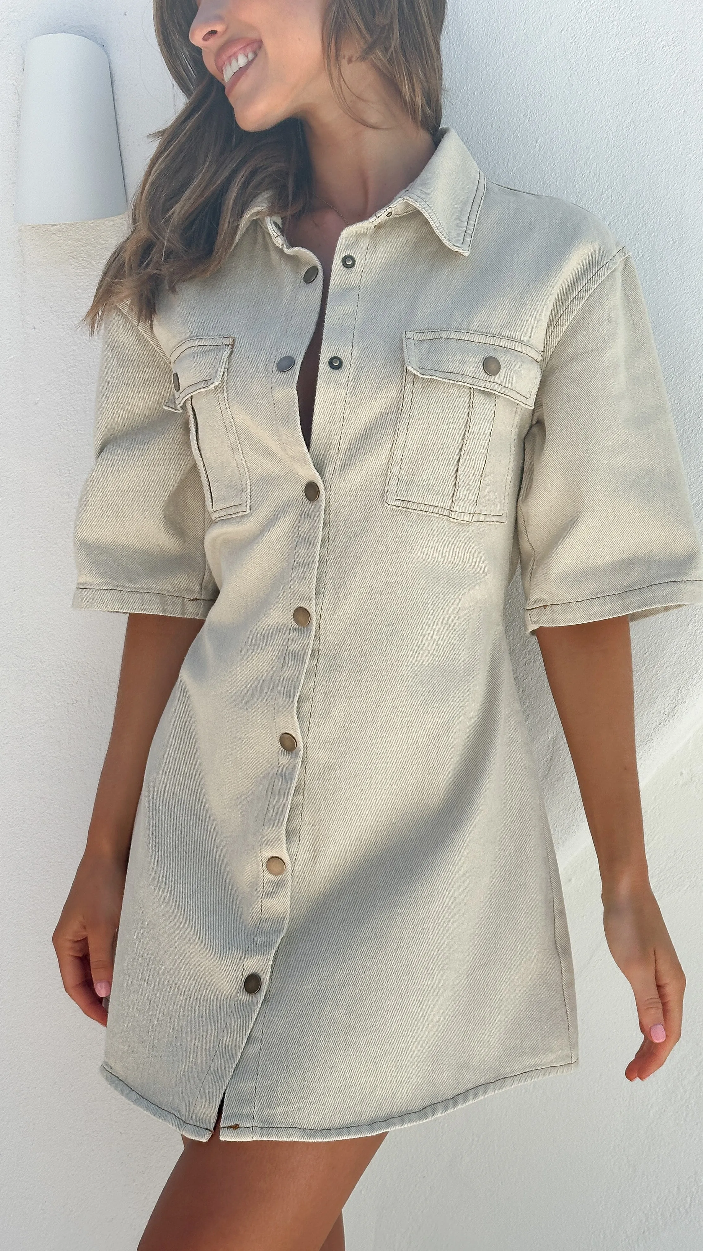 Raz Mini Dress - Oat Denim Heat Scene Day Out