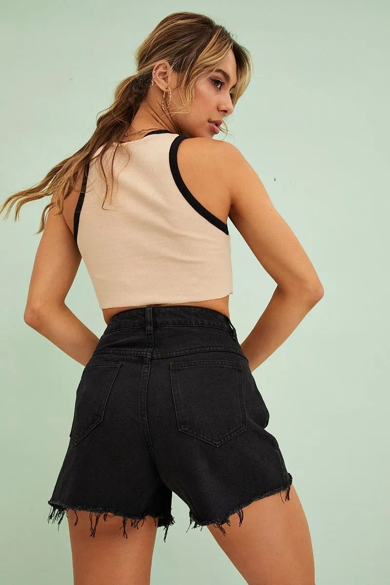 Black Denim Shorts High Rise Relaxed back-to-school ethical fashion