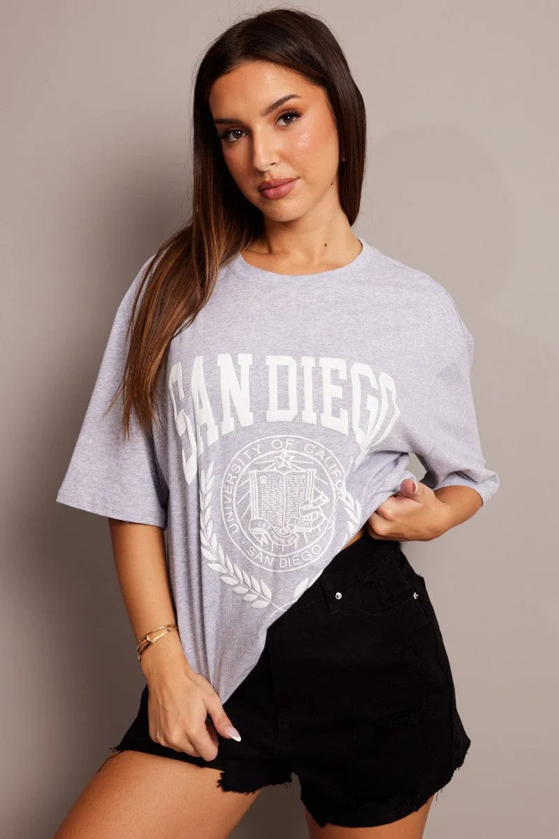 Grey Graphic Tee Short Sleeve Winter Style