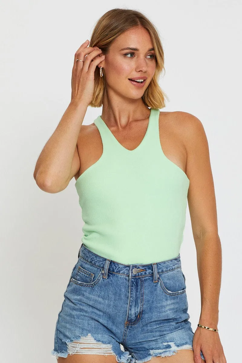 Green Singlet Top AntiPilling Technology Evening Chic