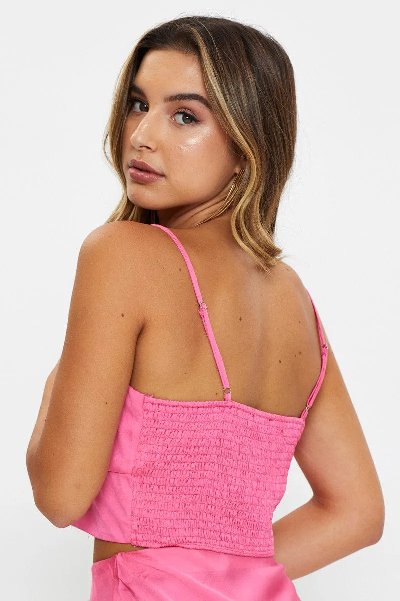 Pink Satin Ruched Singlet Crop Top Quiet Core Winter Layer
