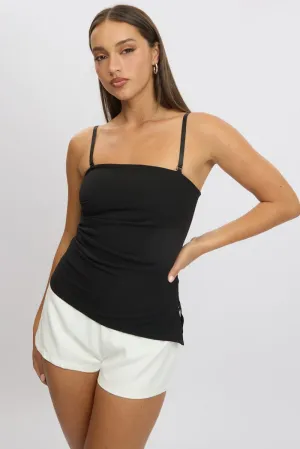 Black Singlet Top Side Ruched SmoothGripFastenings