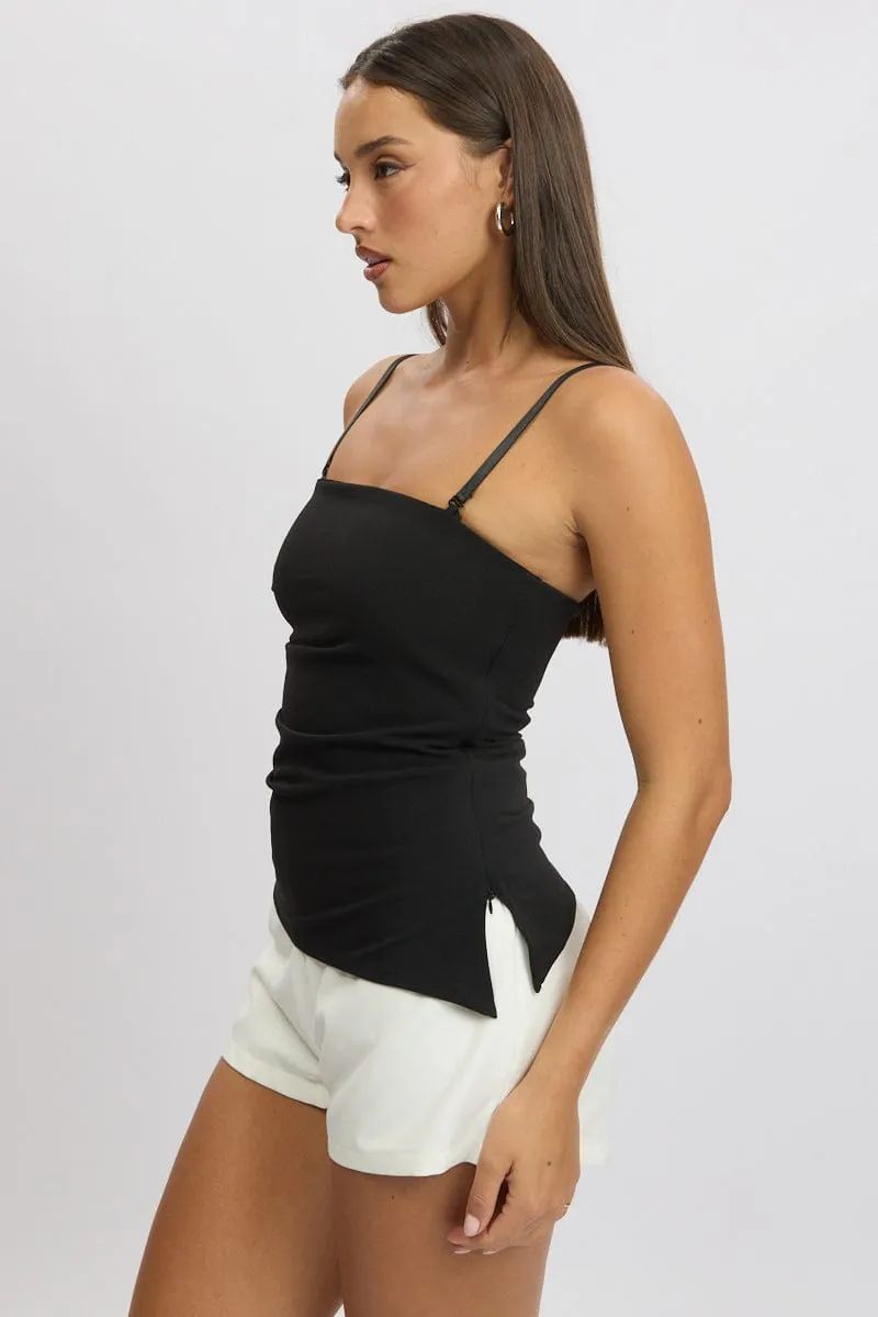 Black Singlet Top Side Ruched AntiFadeTechnology BreathableFabric