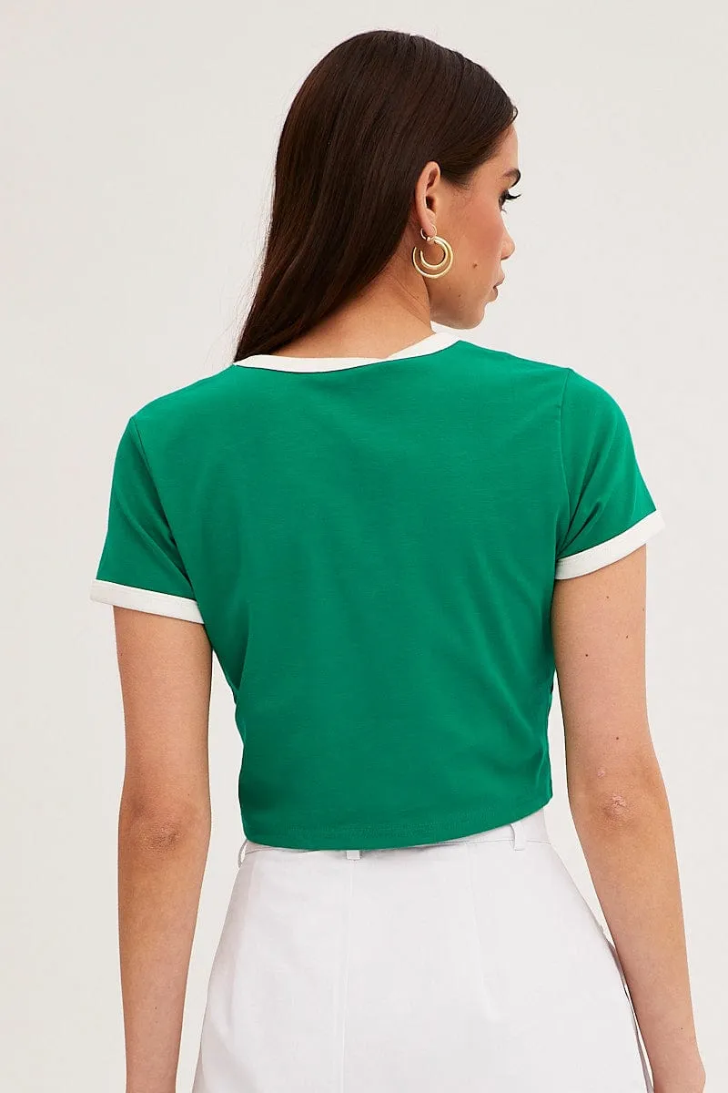 Green Baby Tee Short Sleeve Crew Neck Crop New York Relaxed fit style