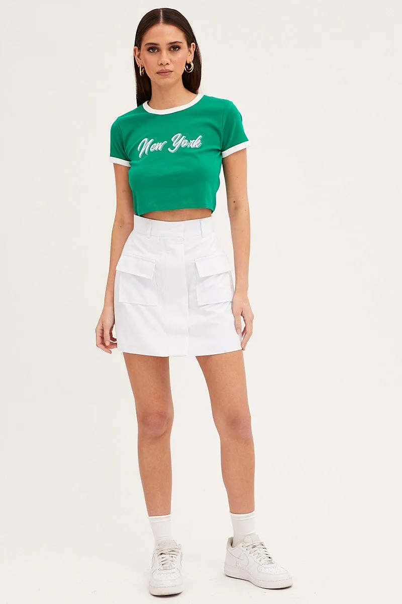 Sleek Style Scoop neck Green Baby Tee Short Sleeve Crew Neck Crop New York