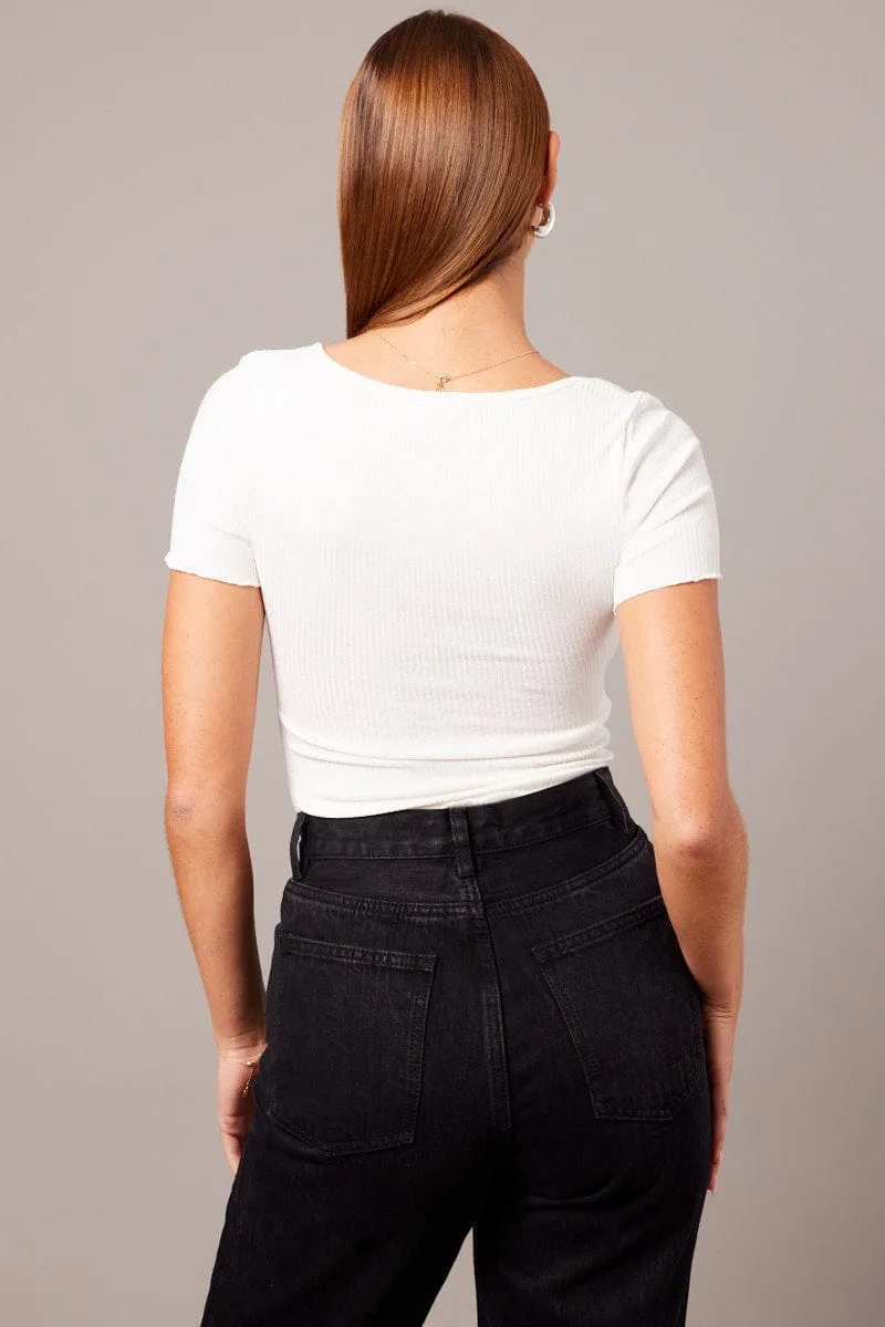 AdjustableWaistband Street Wear White Cut Out T Shirt Halter Neck
