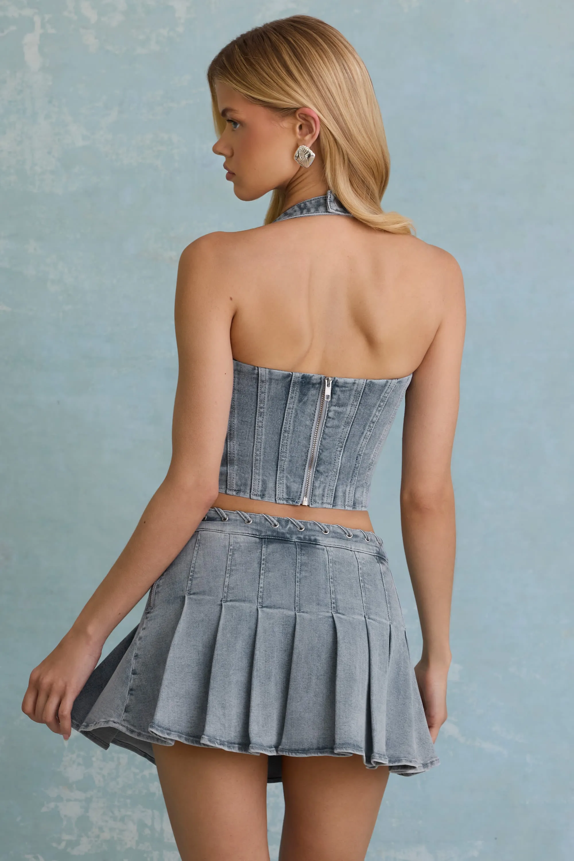 Flexible Joints Cool Frame Halterneck Corset Top in Light Blue