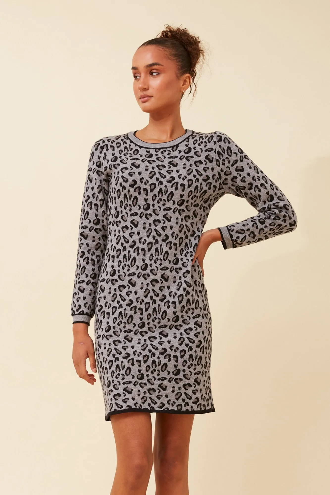 QuickDryMaterial LayeredPanels NOVALEE ANIMAL PRINT KNIT DRESS