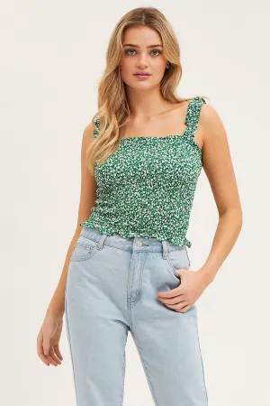 Open Heart Print Ruched Singlet Sleeveless