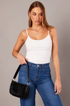 Stylish accessories LightweightMaterial White Singlet Top Sleeveless Scoop Neck Lace Trim