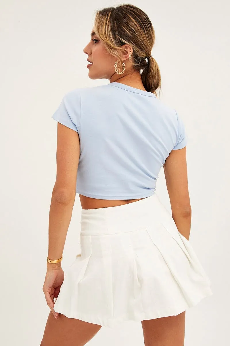 Blue Baby Tee Short Sleeve Crop Round Neck Tagless Neckline AntiBacterialTreatment