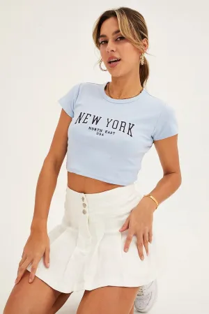 Comfy Fit Thermal regulation Blue Baby Tee Short Sleeve Crop Round Neck