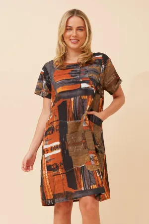 VINE ABSTRACT PRINT DRESS MachineWashable