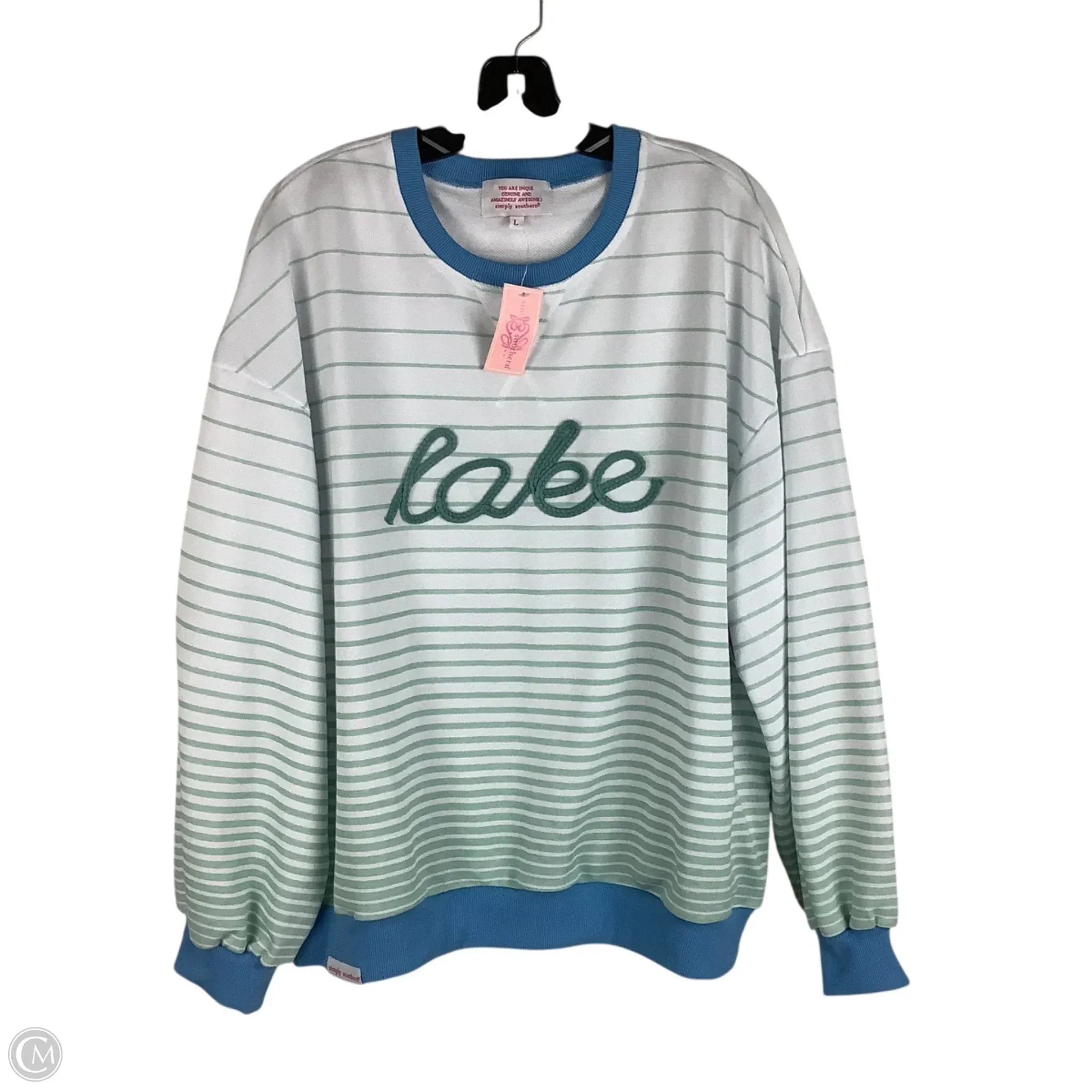 Stylish Scarf Serene Ease Sweatshirt Crewneck By Simply Southern In Striped Pattern, Size: L