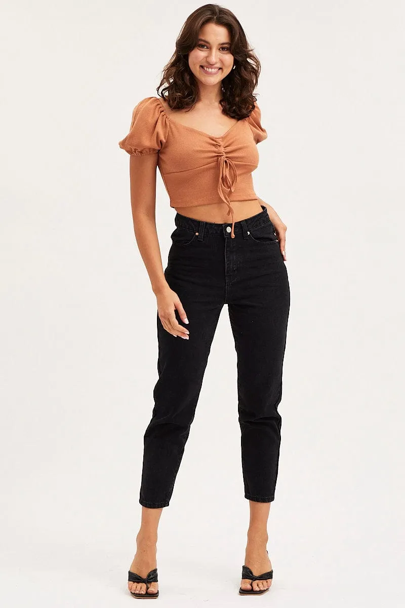 Brown Top Short Sleeve Cami Event Vibe TaglessDesign