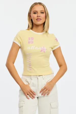 Yellow Graphic Tee Short Sleeve TensionAdjustedWaistband ThermalRegulating Layer