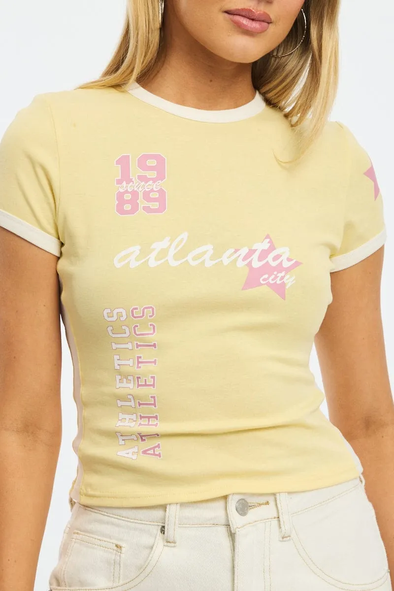 Yellow Graphic Tee Short Sleeve SmoothInnerLining