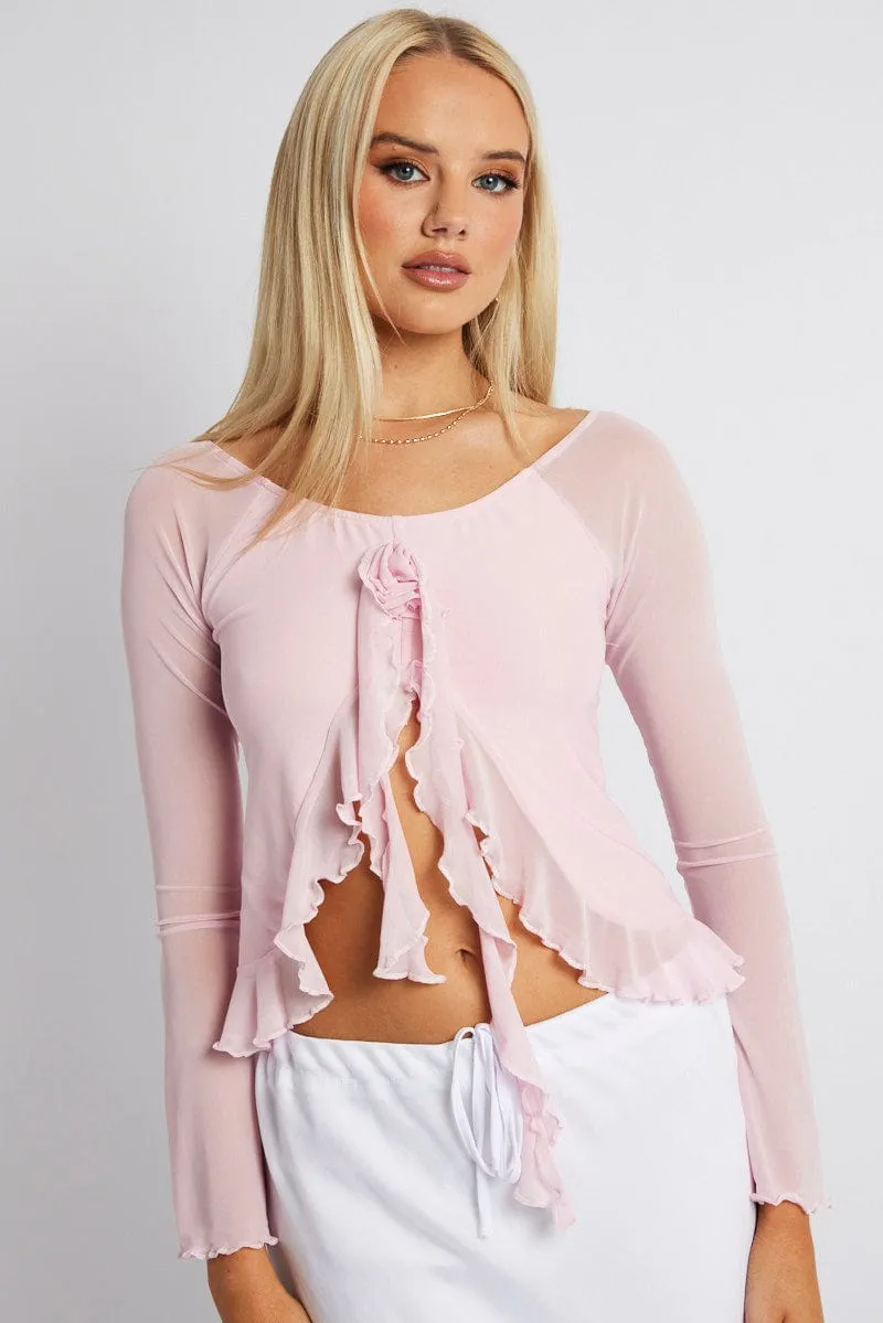 CompressiveFitFabric Pink Off Shoulder Top Long Sleeve