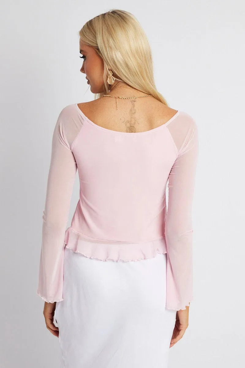 Snow Ready Fire Core Pink Off Shoulder Top Long Sleeve