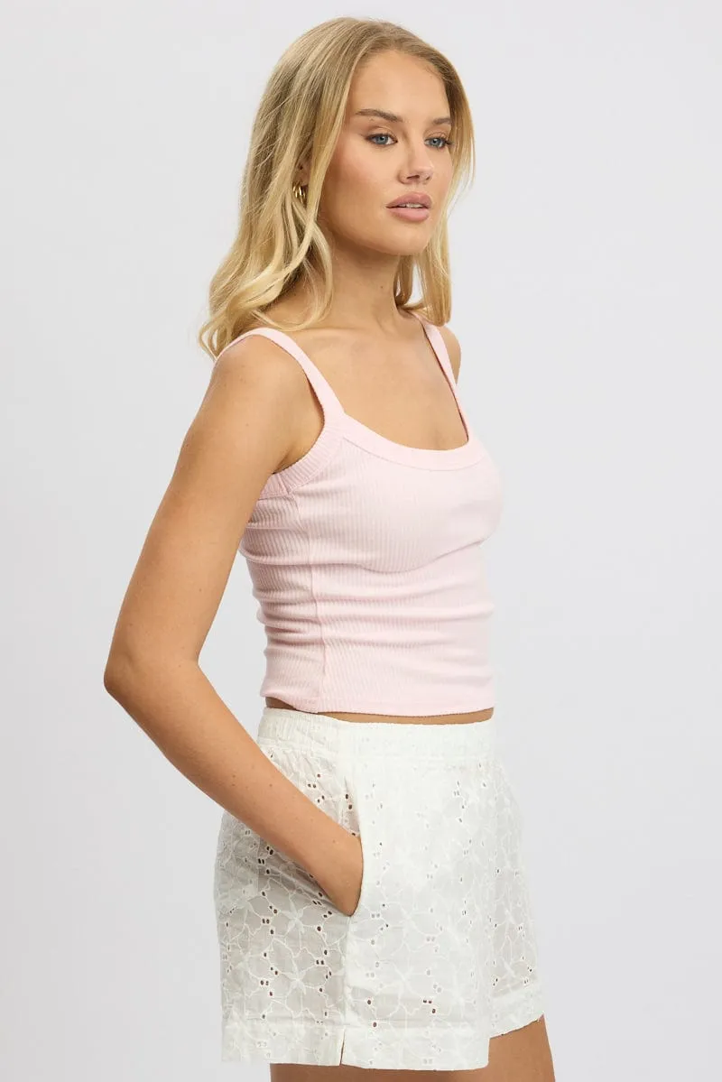 Breath Skin Pink Singlet Scoop Neck Rib