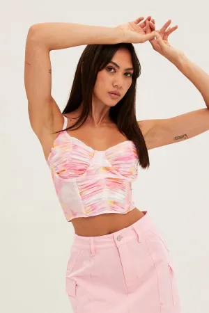 Soft Sweater Flexible Apparel Print Abstract Print Crop Cami Sleeveless Sweetheart Corset Mesh