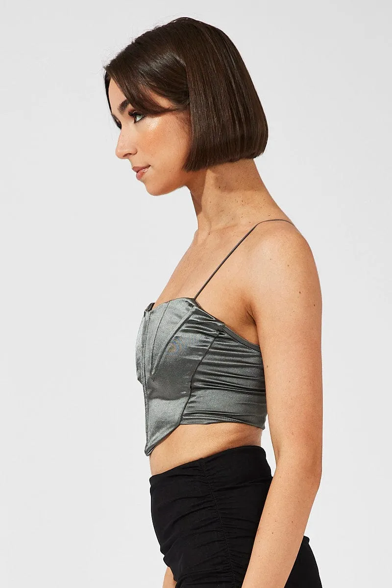 Spirit Glow Frost Glow Grey Corset Crop Top Straps