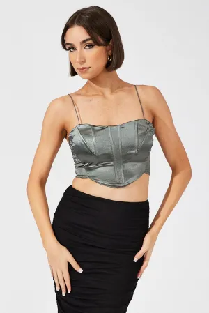 Grey Corset Crop Top Straps Comfortable Shorts