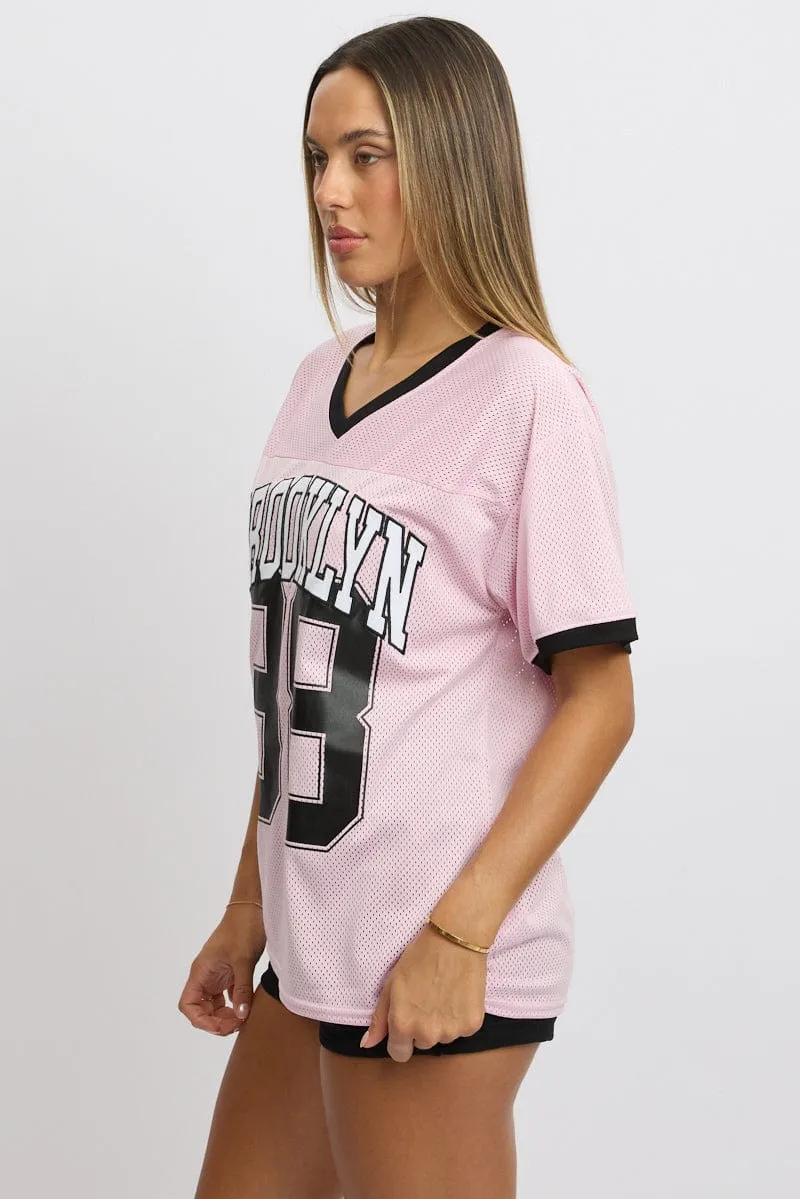Pink Graphic Tee Short Sleeve Stylish Design Non Irritating Seams