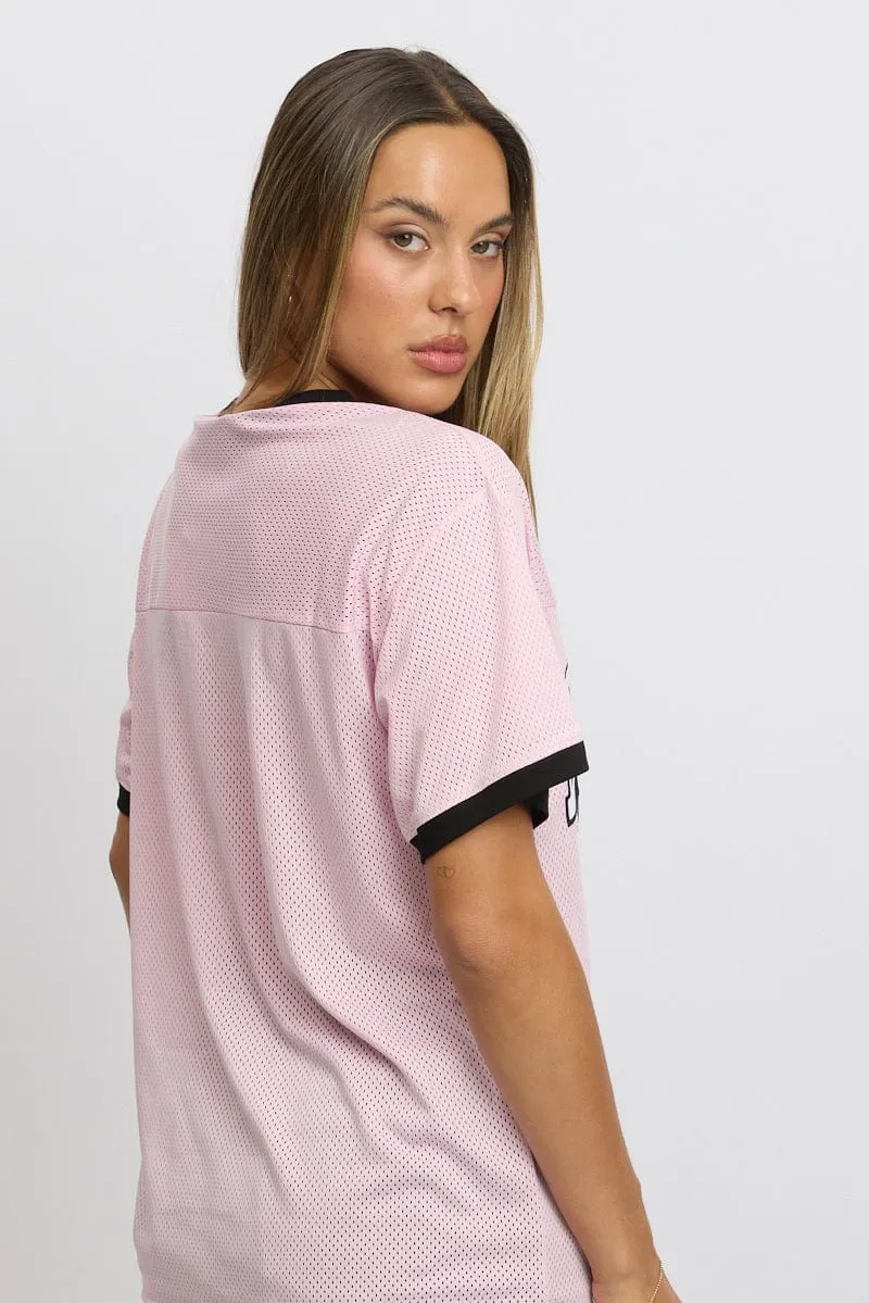 Relaxed Smart Low Impact Manufacturing Pink Graphic Tee Short Sleeve