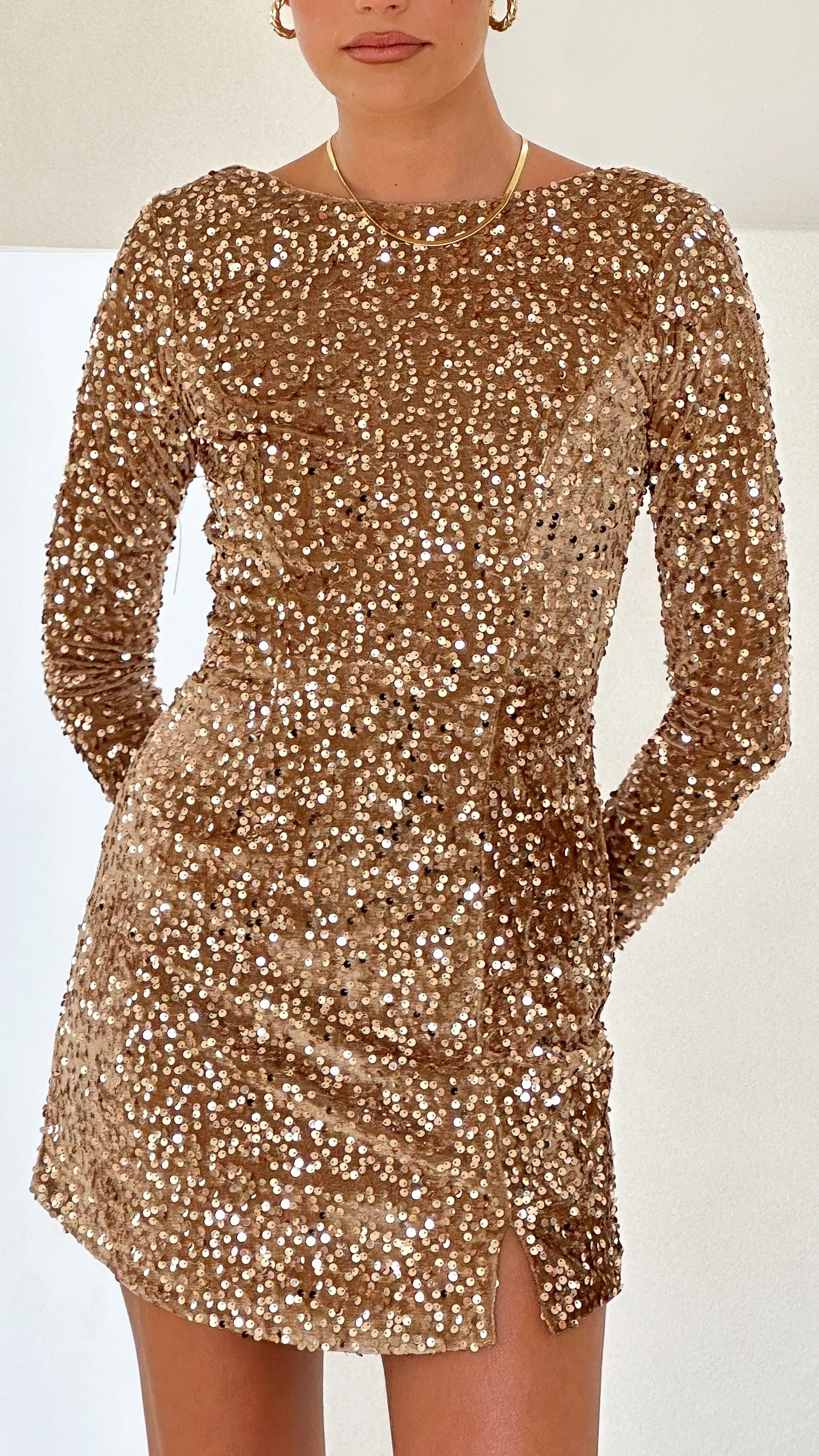 Flowy Design Smart Fit Look Felicia Mini Dress - Gold